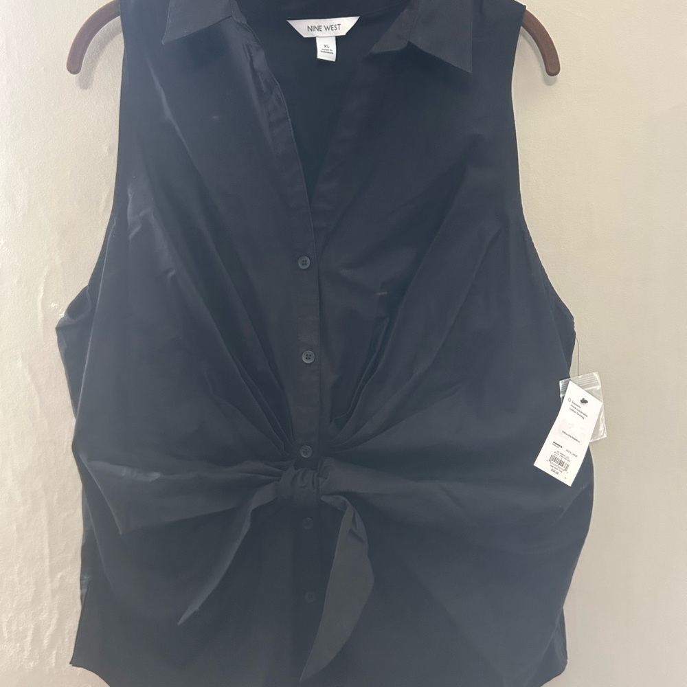 Nine West Black Button Down Sleeveless Shirt